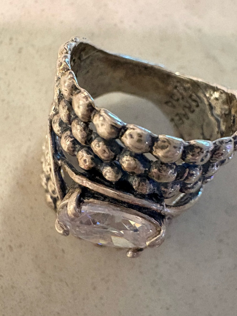 Sterling-Style Silver Beaded Stack Ring with Clear Stone - Picture 4 of 4
